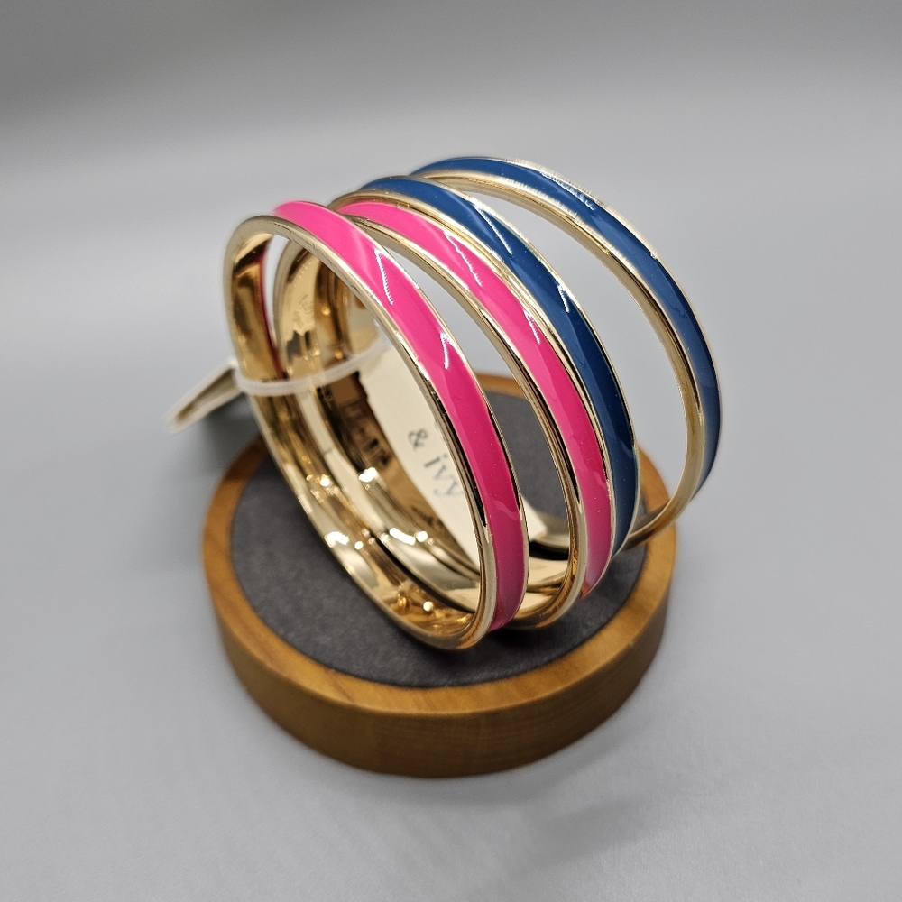 Crown & Ivy Gold Pink Blue Bangle Set